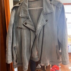Gap 1969 Light Gray Denim Moto Jacket